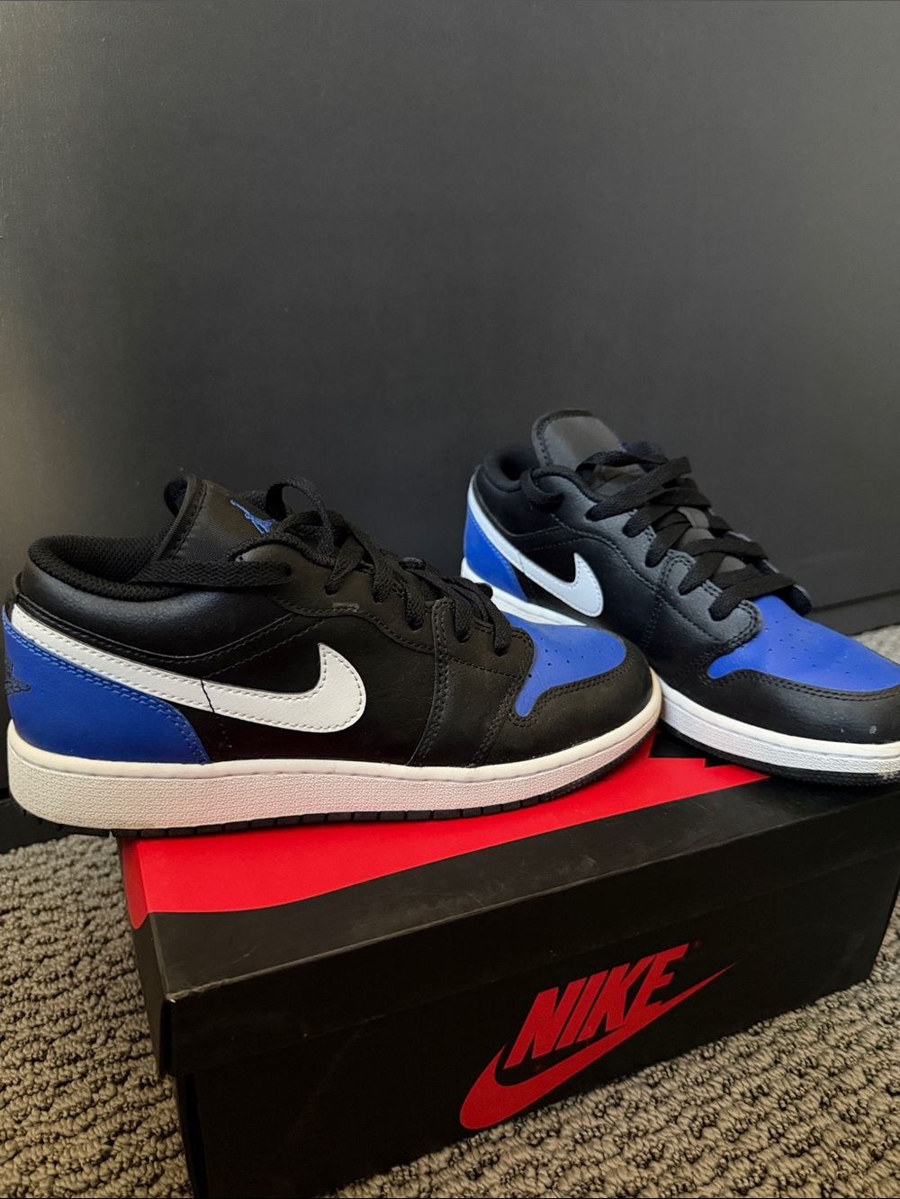 Like New, Nike Boys Jordan 1 Black, Blue & White Low-Top Sneakers